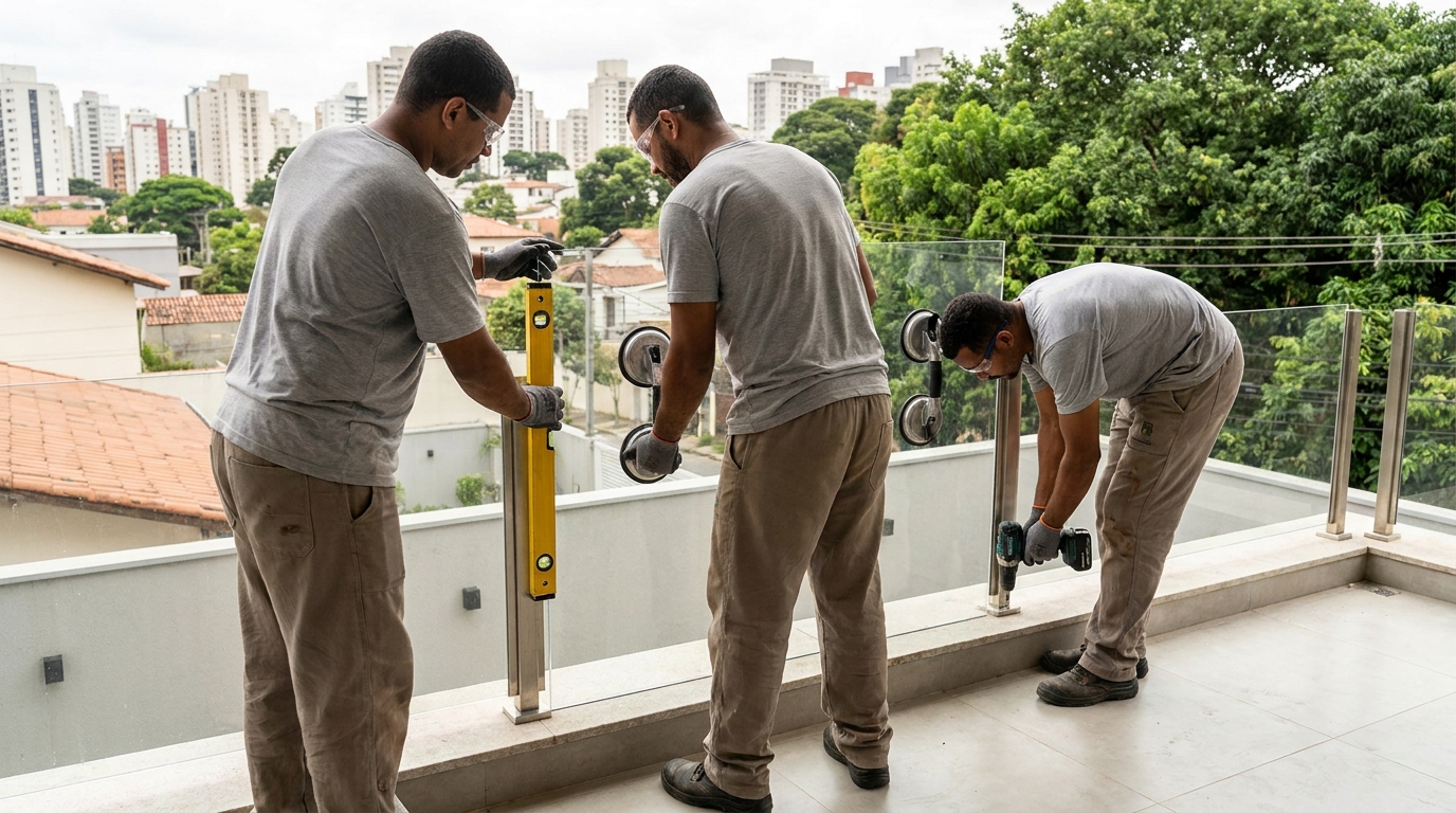 Guarda-corpo em terraço alto com vista cidade em Boa Vista-RR
