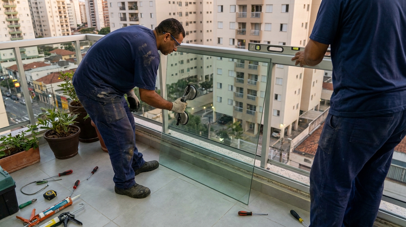 Parede de vidro com vista urbana em Boa Vista-RR